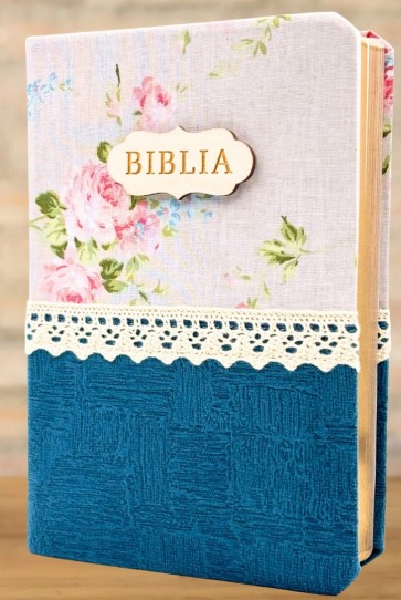 Biblia handmade - format mediu [margini aurii, model floral 2] [IS]