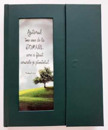 Agenda cu pix „AJUTORUL ÎMI VINE DE LA DOMNUL” – verde