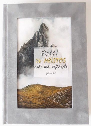 Agenda nedatată „POT TOTUL ÎN HRISTOS” – catifea gri