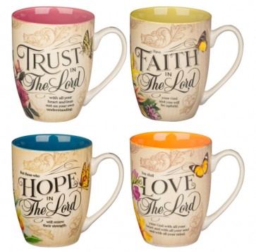 Set 4 căni ceramică -- Faith,Trust, Hope & Love