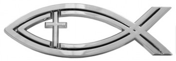 Emblemă auto - pește argintiu cu cruce (CC)