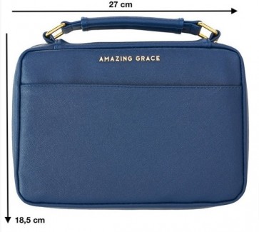 Husă Biblie din imitație de piele albastră - „Amazing Grace” - format L