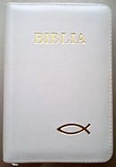 Biblia legata in piele, cu fermoar [format mic, alb -- cu peste]