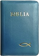 Biblia legata in piele, cu fermoar [format mic, bleumarin - cu peste]