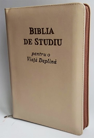Biblia de studiu pentru o  viață deplină [ediție de lux, coperta piele, crem, cu fermoar, aurie, index de căutare]