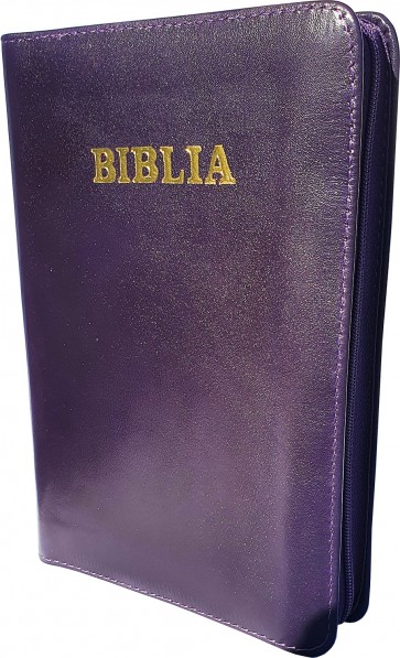 Biblia (piele, mijlociu, fermoar, mov)