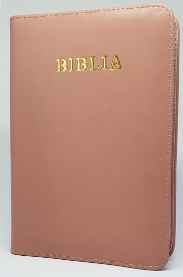Biblia (piele, mijlociu, fermoar, roz pal)