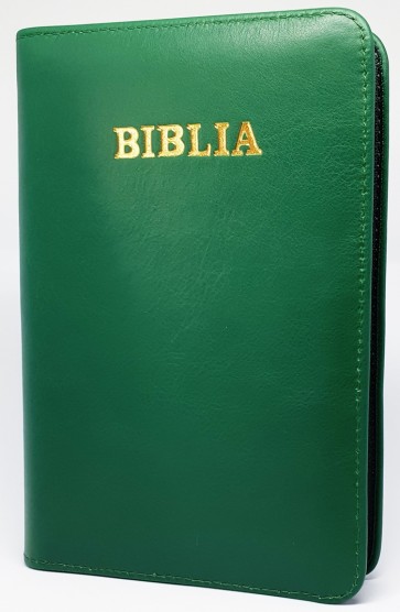 Biblia (piele, mijlociu, fermoar, verde)