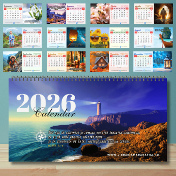 Calendar de birou 2026 - cu imagini și versete biblice, spirala metalica, zile libere