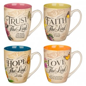 Set 4 căni ceramică -- Faith,Trust, Hope & Love