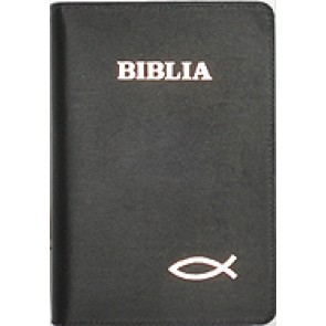 Biblia legata in piele, cu fermoar [format mijlociu, negru--cu peste]