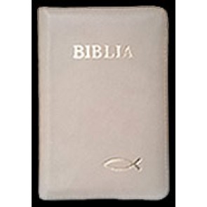 Biblia legata in piele, cu fermoar [format mic, bej -- cu peste]