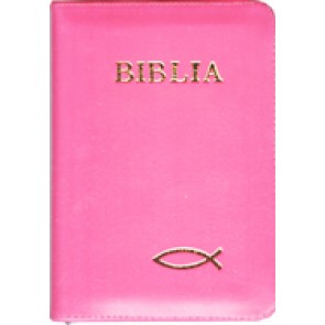 Biblia legata in piele, cu fermoar [format mic, roz]