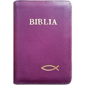 Biblia legata in piele, cu fermoar [format mic, mov - cu peste]