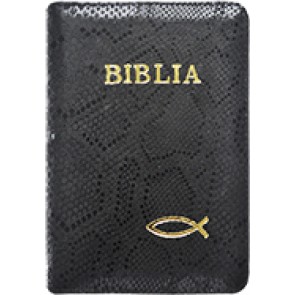 Biblia legata in piele, cu fermoar [format mic, negru, imitatie piele de sarpe - cu peste]