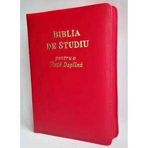 Biblia de studiu pentru o  viață deplină [ediție de lux, coperta piele, roșu, cu fermoar, aurie, index de căutare]
