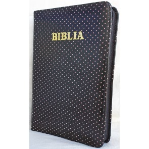 Biblia (piele, negru cu picățele roz, mijlociu, fermoar)