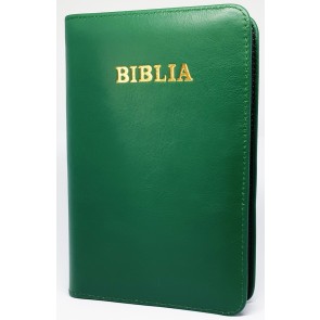 Biblia (piele, mijlociu, fermoar, verde)