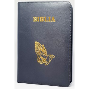 Biblia (piele, mijlociu, fermoar, gri, mâini în rugăciune)