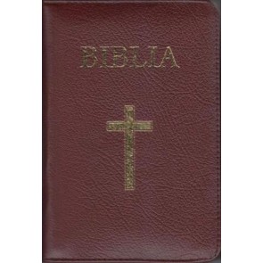 Biblia medie, 063, copertă piele, grena, cu cruce, margini aurii, repertoar (EVS)